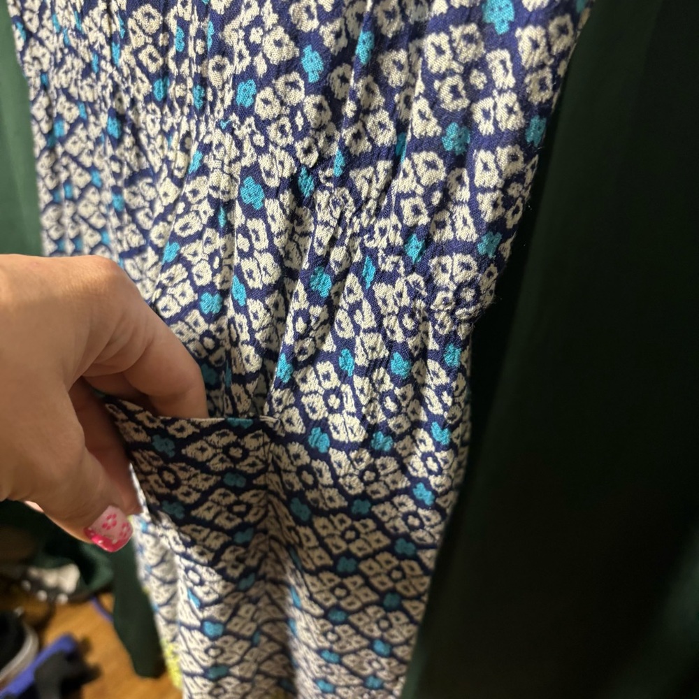 Anthropologie Lilka Blue and Yellow Patterned Short-Sleeve Romper XS - Picture 8 of 11